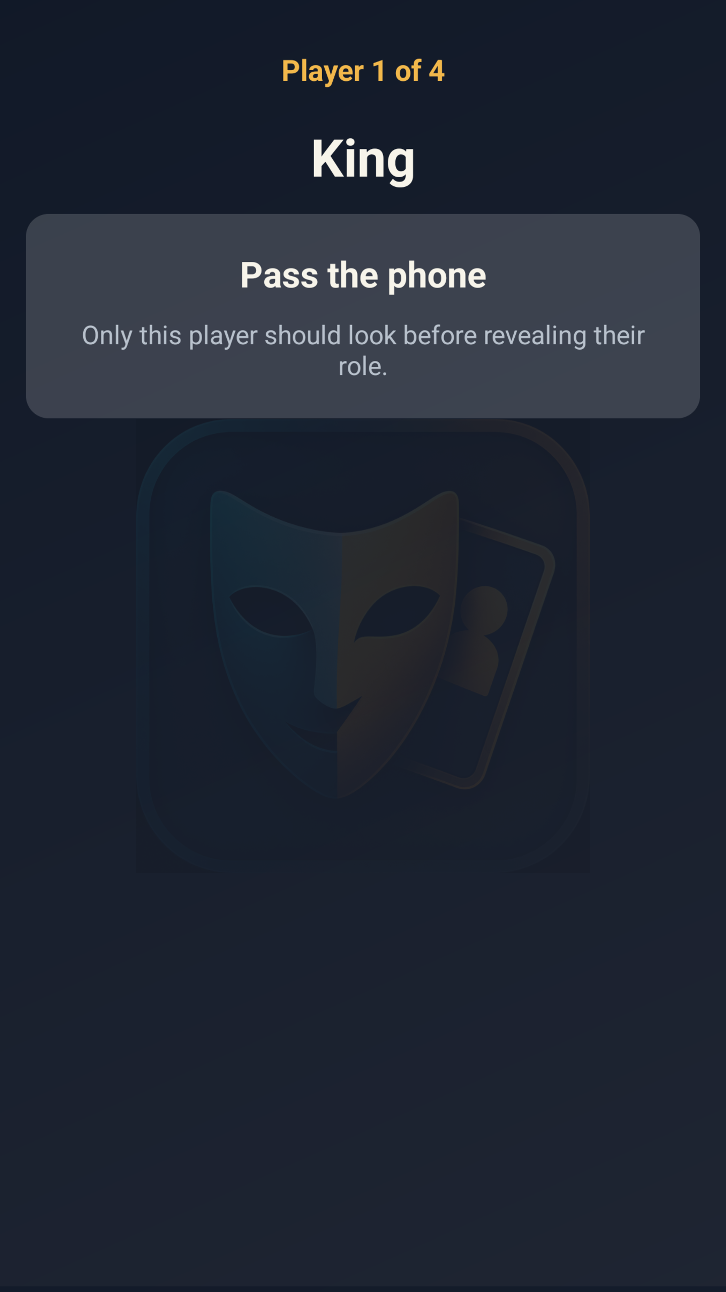 Imposter Land role reveal screen with hold to reveal role control